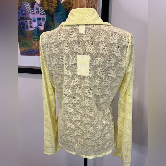 Andie Suva Lace Button Down Stretch Top NWT Yellow Size XL - Picture 7 of 10